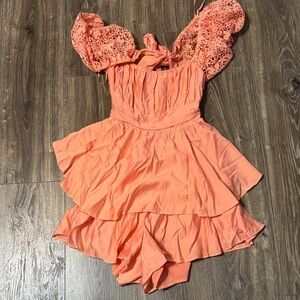 Mustard Seed Coral Ruffled Romper
